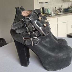 Jeffrey Campbell Black Buckle Heeled Boots